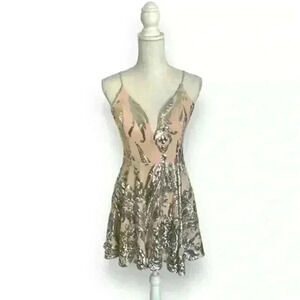 Windsor Deep V Blush Dress With Silver Sequins Size M NWT​​